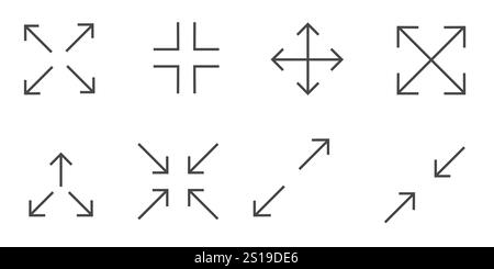Vollbild-Symbol-Menü-Cursor-Bitton, Zeiger zur Steuerung der Anwendungsgröße. Zeilennavigation in der Web-benutzeroberfläche Symbol Maximieren oder Minimaze. App-Pfeil. Eingeben oder Beenden. Vektorabbildung Stock Vektor