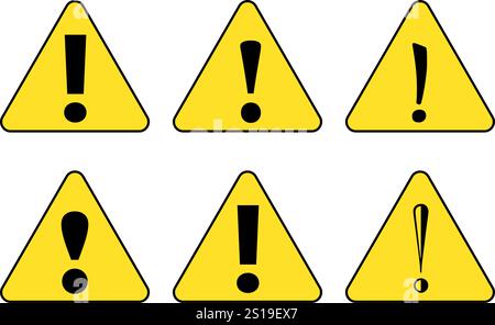 6-teilige Warnschildsymbole mit gelben schwarzen Farben Stock Vektor