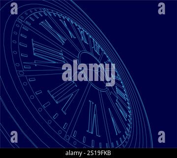 Blaue Uhr mit römischen Ziffern drauf. Stock Vektor