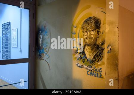 PARIS (75) (11 EME ARRONDISSEMENT) PORTRAIT DE STEPHANE CHARBONNIER (DESSINATEUR, DIRECTEUR DE LA PUBLICATION DE CHARLIE HEBDO, ASSASSINE DANS LES LOC Stockfoto