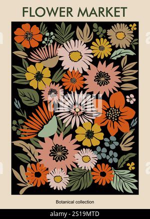 Abstrakte Blumenmarkt Poster Vektor Wandkunst Stock Vektor