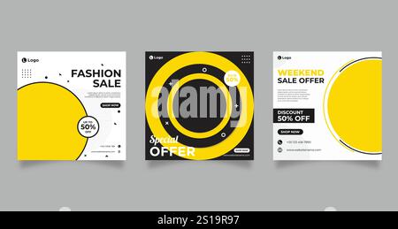 Bearbeitbarer Satz von Instagram Post Design. Vorlage für Social-Media-Beiträge für SUPER-SALE. Große Verkaufsförderung in sozialen Medien Instagram-Post. Stock Vektor