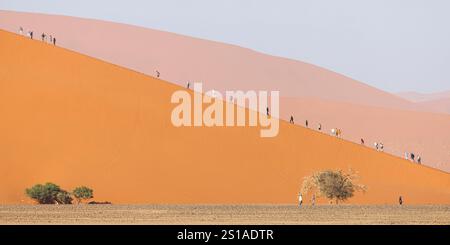 Namibia, Hardap District, Sesriem, Namib Sand Sea, das von der UNESCO zum Weltkulturerbe erklärt wurde, Namib Naukluft Nationalpark, Sossusvlei Dünen, Touristen klettern 45 Stockfoto