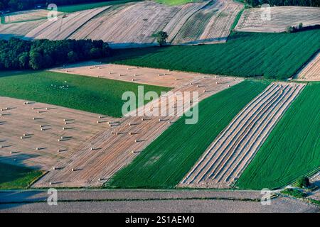 Frankreich, Doubs, Landwirtschaft, Strohballen, Grafiken, Luftaufnahme Stockfoto