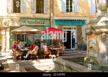 Frankreich, Var, Provence Verte (Grüne Provence), Cotignac, Cours Gambetta, der Four Seasons-Brunnen von 1810 Stockfoto