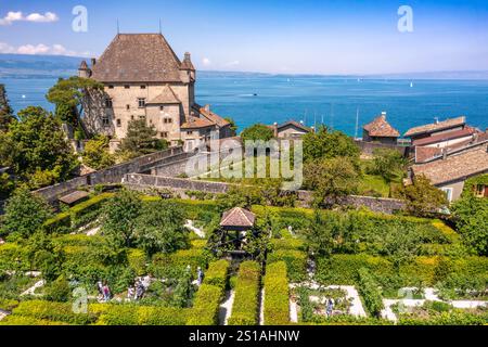 Frankreich, Haute Savoie (74) Yvoire, die Festung Amédé V de Savoie und der Garten der fünf Sinne Stockfoto