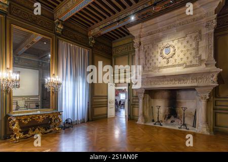 Frankreich, Drôme, Grignan, Les Plus Beaux Villages de France, das Schloss von Grignan, seit 600 Jahren Residenz der Linie Adhémar, das Königszimmer mit seinem Parkett Versailles und seiner Decke à la Francaise Stockfoto