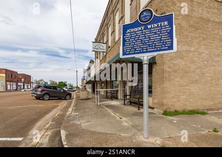 USA, Mississippi, Leland, Geburtsort von Johnny Winter, Mississippi Blues Trail, Blues Trail Marker Stockfoto