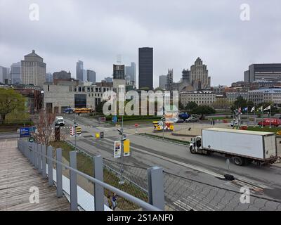 Blick auf die Innenstadt vom Hafen in Montreal, Quebec, Kanada Stockfoto