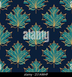 Ein nahtloses Vintage-Muster mit zarten Ahorngrünen Blättern. Das komplizierte Design vermittelt ein Gefühl der Ruhe der Natur, perfekt für Textilpri Stock Vektor