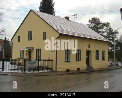 14. Februar 2009 Adolf Hitlers Kindheitshaus in der Michaelsbergstraße 16 in Leonding, am Stadtrand von Linz, Österreich. Er lebte hier im Alter von neun Jahren im Jahr 1898 bis 1905, zwei Jahre nach dem Tod seines Vaters. Stockfoto