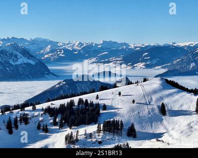 Rigi Themenbild - Zahnradbahn, Bergbahn, Rigi, Königin der Berge am Vierwaldstättersee im Winter, 31.12.2024 Rigi, Kulm, Bergmassiv am Vierwaldstättersee in der Zentralschweiz. Fahrt mit der Zahnradbahn, Bergbahn auf den Rigi Berggipfel Kulm. Die Rigi liegt in der Zentralschweiz im Kanton Schwyz und Luzern Themenbild - Zahnradbahn, Bergbahn, Rigi, Königin der Berge am Vierwaldstättersee im Winter, 31.12.2024 Copyright: XEibnerxPressefotox/xDanielxFleigx Stockfoto