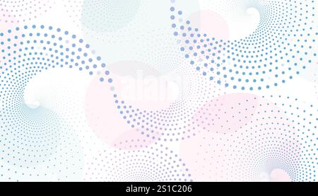 Kreisförmiges Ornament mit Punktmuster. Vektorhintergrund mit abstrakter gepunkteter Form. Kreisförmige Kunstkulisse oder futuristische spiralförmige Einrichtung. Deckschablone. Stock Vektor