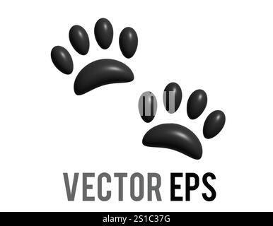 Das isolierte 3D-Paar dunkler Pfotendrucke mit vier Zehen und Polstern wird für verschiedene Inhalte zu Haustieren und Hunden verwendet Stock Vektor