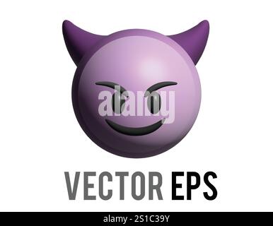 Das isolierte lila 3D-Dämon Devil Smile Face Symbol mit Hörnern Stock Vektor
