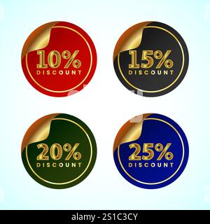 Symbole für Sonderrabatte. Sonderangebot Preisschilder. 10, 15, 20 und 25 Prozent Rabatt auf Symbole Stock Vektor