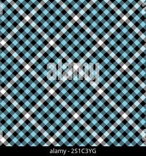 Schwarzes weiß blaues Karomuster. Nahtlose Vektor-Tartan-Textur. Hemd, Kleid, Tischdecke, Decke oder lässiges Modeschmuck. Kariertes Karomuster Stock Vektor