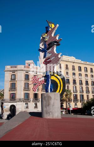 Leiter von Barcelona des amerikanischen Künstlers Roy Lichtenstein im Jahr 1991, Moll de la Fusta, Katalonien, Spanien Stockfoto