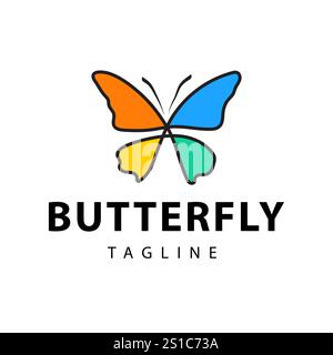 Schönes schlichtes, farbenfrohes Schmetterlings-Logo im minimalistischen Line Art-Stil Stock Vektor