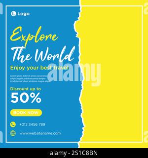 Post-Banner-Design für Reisen in sozialen Medien, Marketing für Reisen in sozialen Medien Stock Vektor