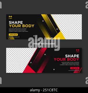 Webvorlage für Social-Media-Banner für Fitnessstudio und Fitness Stock Vektor