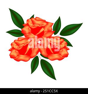 Drei Rosen auf weißem Hintergrund. Stock Vektor