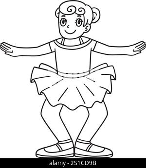 Ballerina in Plie isolierte Malseite für Kinder Stock Vektor