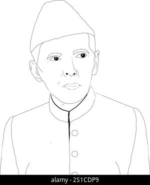 Umrissvektor von Quaid e Azam Muhammad Ali Jinnah. Stock Vektor