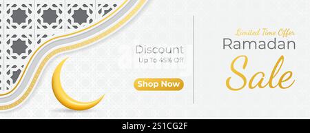 ramadan Sale Luxus-Banner, islamischer Hintergrund mit weiß- und Goldfarbe Stock Vektor
