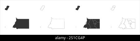 Äquatorialguinea Satz von drei Karten - Vollkarte, Umrisskarte und Karte mit den administrativen Abteilungen. Drei unterschiedliche Karten zeigen verschiedene Darstellungen eines geografischen Gebiets. Stock Vektor