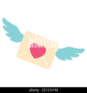 Fliegender Umschlag mit Flügeln. Valentinstag. Vektorabbildung in abgewickelter Form. Stock Vektor