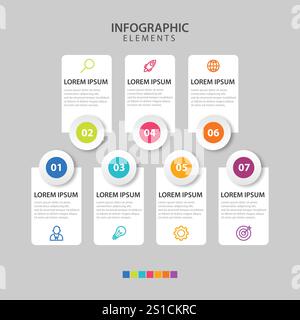 Vorlage für Business-Infografiken zur Präsentation mit 7 Optionen Stock Vektor
