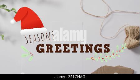 Bild der Jahreszeiten Grußtext über weihnachtsschmuck Stockfoto