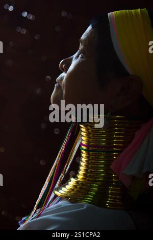 Porträt einer alten Padaung mit langem Hals, Inle Lake, Myanmar (Birma) Stockfoto