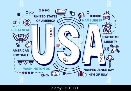 Vereinigte staaten von amerika . Wort- und Umrisssymbol auf einfarbigem Hintergrund . Vektor . Stock Vektor