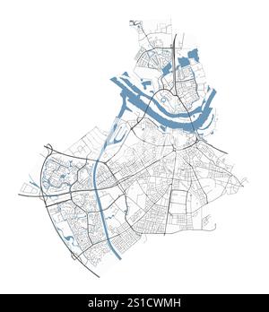 Karte von Nijmegen, Niederlande. Detaillierte Stadtvektorkarte, Metropolregion. Straßenkarte mit Straßen. Stock Vektor