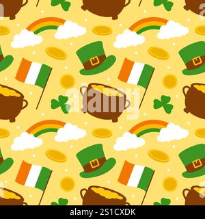 Nahtloses Muster zum Saint Patrick's Day mit dekorativen Elementen in einer handgezeichneten Cartoon-Illustration im flachen Stil Stock Vektor