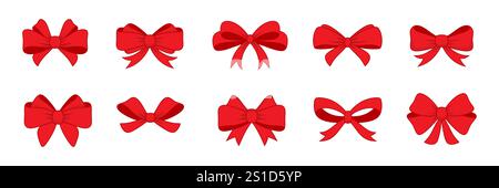 Verschiedene niedliche rote Geschenkschleifen-Kollektion Stock Vektor