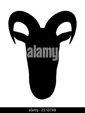 RAM's Kopf ist schwarz-weiß dargestellt. Die Hörner des Widders sind hervorstehend, und der Kopf ist der Hauptfokus des Bildes Stock Vektor