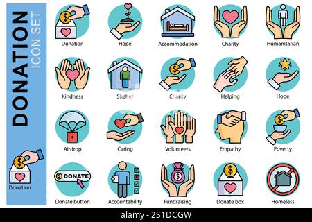 Symbol für Spende. Symbolstil für farbige Umrisse. Symbol für wohltätige Zwecke. Freundlichkeit, Spendenbox, humanitäre Hilfe und mehr. Spende- und Wohltätigkeitselement VEC Stock Vektor
