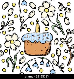 Nahtloses Ostermuster. Kritzelvektor ostern Hand gezeichneter Hintergrund Stockfoto