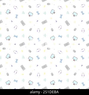 Nahtloses Gaming-Muster. Handgezeichneter Hintergrund für Spielsymbole Stockfoto