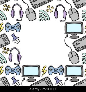 Gaming-Rahmen. Handgezeichneter Spielhintergrund mit Platz für Text Stockfoto