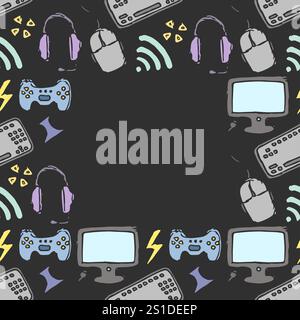 Gaming-Rahmen. Handgezeichneter Spielhintergrund mit Platz für Text Stockfoto
