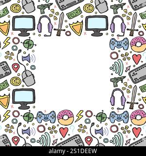 Gaming-Rahmen. Handgezeichneter Spielhintergrund mit Platz für Text Stockfoto