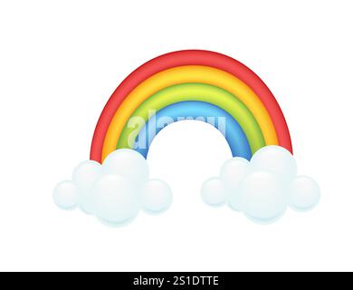 Regenbogen mit flauschigen Wolken, ideal für Kinderprojekte, Positivthemen oder wetterbezogene Designs. Symbolisiert Hoffnung und Glück. Vektorillustra Stock Vektor