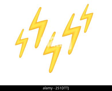 Ein Satz kräftiger Blitze in Gelb symbolisiert Kraft oder stürmisches Wetter. Ideal für Energiemusik, Wetter-Apps oder dynamische Grafiken. Vektorillustra Stock Vektor