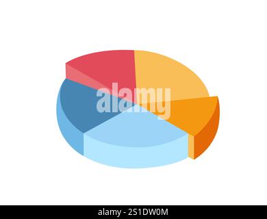 3D-Kreisdiagramm in hellen Farben mit unterschiedlichen Segmenten, die Datenanalysen, Statistiken und Finanzberichte symbolisieren. Ideal für Geschäfts- und Bildungszwecke Stock Vektor