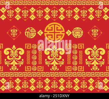 Orientalisches chinesisches Neujahrsmuster auf rotem Hintergrund. Vektorabbildung Stock Vektor