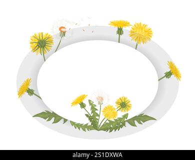 Weißer Kreis mit einer Vielzahl von gelben und weißen Blumen. Die Blüten sind im Kreis verstreut, einige sind näher am Zentrum. V Stock Vektor
